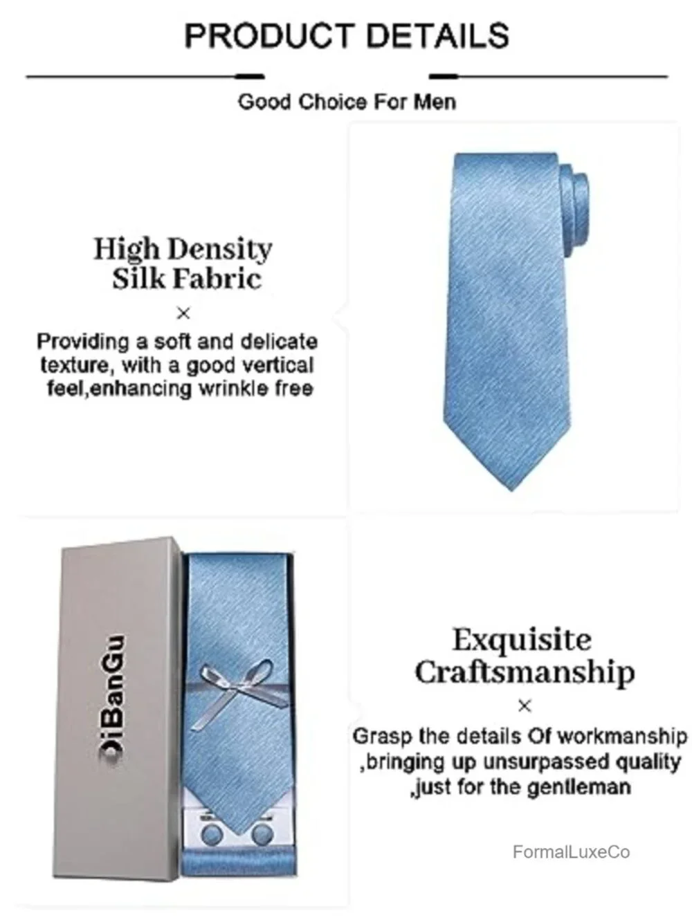 Men's Silk Tie Set with Pocket Square Cufflinks and Tie Clip Formal Wedding
